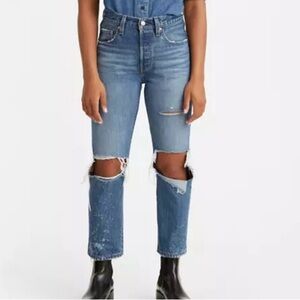 Levi’s Premium 501 Original Cropped Jeans, Distressed Athens-Medium wash, sz 27